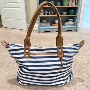 STELLA & DOT "How Does She Do It" Purse / Tote Blue & White Stripe Adjustable